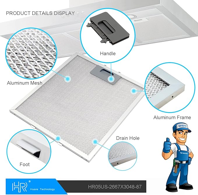 W10169961A Range Hood Filter Replacement, Fits Whirlpool, Ikea, Kitchen Aid, Jenn Air, 5-Layer Aluminum Mesh Hood Grease Filter 10.5x12 Inch, Aluminum Range Hood Vent Filters, 2PCS