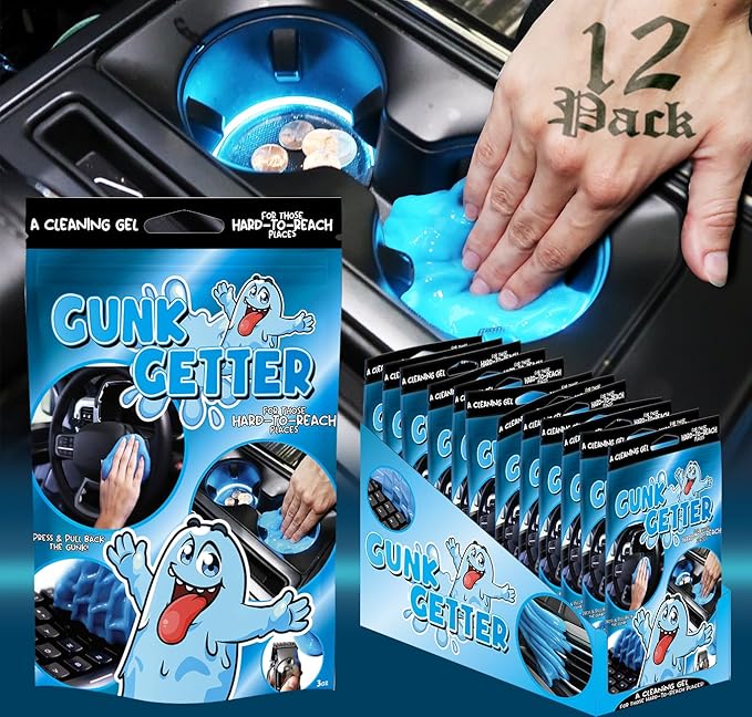 Cleaning Gel for Those Hard to Reach Places, Automotive Cup Holder Electronic Keyboard Office, Slime Gel Cleaner Dust Crumb Removal (Resealable Pouch, Blue, 3oz) 12 Pack