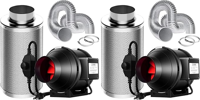 VIVOSUN Grow Tent Ventilation System, 4 Inch Inline Duct Fan with Speed Controller, 4'' Carbon Filter, and 8ft. Ducting Combo, Air Cooling and Filtration Kit for Grow Tent, Hydroponics (Pack of 2)