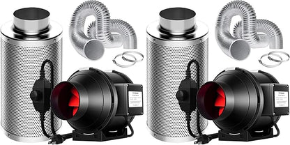 VIVOSUN Grow Tent Ventilation System, 4 Inch Inline Duct Fan with Speed Controller, 4'' Carbon Filter, and 8ft. Ducting Combo, Air Cooling and Filtration Kit for Grow Tent, Hydroponics (Pack of 2)