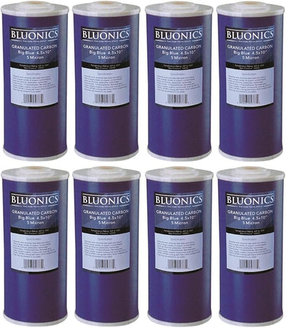 BLUONICS Carbon Replacement Water Filters 8pcs GAC Granulated 4.5" x 10" Cartridges