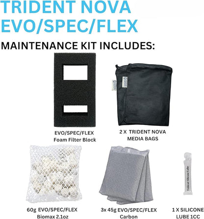 SPEC (3 Gal,5 Gal) | EVO(5 Gal) | Flex (9 Gal) Maintenance & Replacement Filter Media Kit, Including Trident Mesh Bags(SPEC EVO Flex Activated Carbon 3-Packs, BioMax, Foam Filter Block)