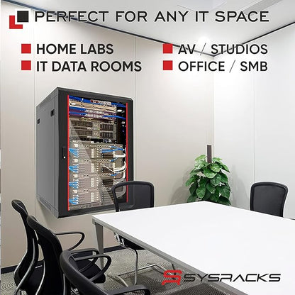 Sysracks 12U Wall Mount Server Rack Cabinet, 19” Locking Network Rack, 24” Deep, Glass Door, with Fan, PDU and Shelf