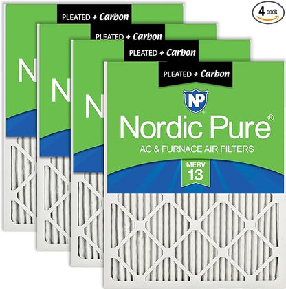 Nordic Pure 16x24x1 (Actual Size: 15 1/2 x 23 1/2 x 3/4) Pleated Air Filters MERV 13 Plus Carbon 4 Pack