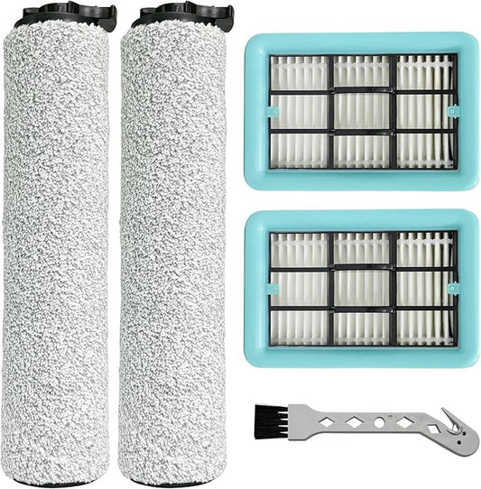 Replacement Brush Rollers and Filters for Bissell CrossWave HF2/3845N/3831 Floor Scrubber Wet-Dry Vacuum Cleaner, 2 Roller Brushs, 2 Filters, 1 Cleaning Brush