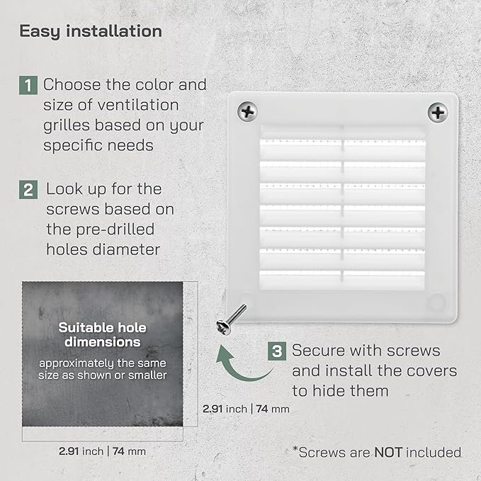 Vent Systems 3" x 3" (Opening Dimensions) Black Plastic Soffit Vent Cover - Durable Flat Square Air Vent Grille with Mesh Screen - Weather Resistant Ventilation Grill Wall & Ceiling Indoor & Outdoor