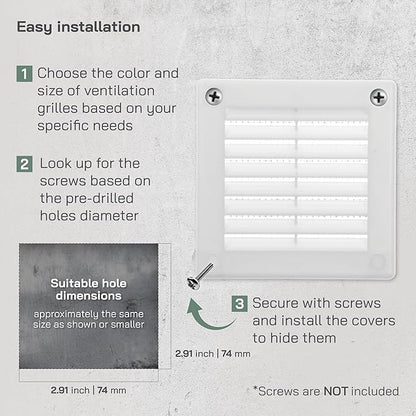 Vent Systems 4'' x 4'' Inch White Soffit Vent Cover - Pack of 100 - Flat Square Air Vent Louver - Grille Cover - Built-in Insect Screen - HVAC Vents for Bathroom, Home Office, Kitchen 4x4 Inch