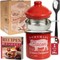 Bacon Grease Container with Strainer - With Food-Grade Silicone Spatula, 24oz Enamel Rustic Farmhouse Fat Container, Keeper, Recipes, Dishwasher Safe