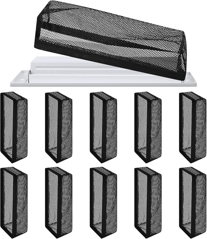 Zonon 12 Pcs 4 x 12 Inch Floor Register Cover Trap Vent Screen for Home Vent Mesh Elastic Band Filter Floor Register Trap Keeps Pet Hair,Food Out(Black)