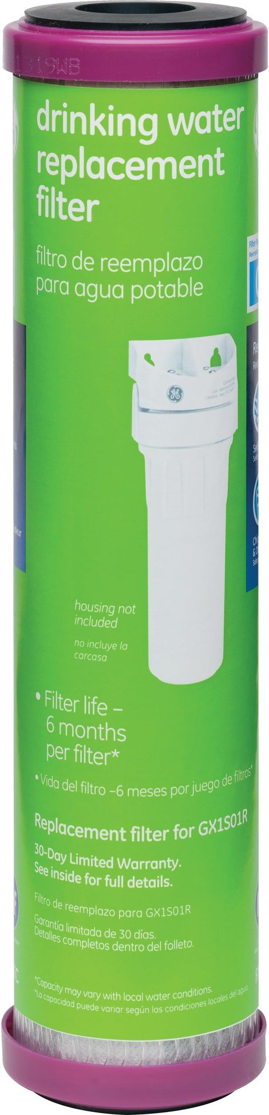 GE Basic Single Stage Drinking Water System Replacement Filter, Fits GX1S01R Under Sink Filtration System, Replace Every 6 Months, FXUTC