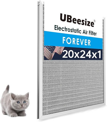 UBeesize 20x24x1 Reusable Electrostatic Air Filter HVAC AC Furnace Filter,MERV 8,Washable,Lasts a Lifetime,Permanent Air Filter,Breathe Fresher,Home And Office(Actual Size:19.61x23.39x0.82 Inch)