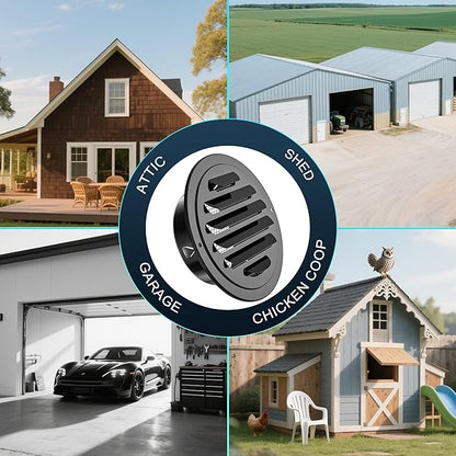 HG Power 4 Inch Black Stainless Steel Soffit Vent Cover - Round Exhaust Vent with Mesh Screen for Indoor/Outdoor Use in Homes, Offices, Factories (2-Pack, Hardware Not Included)