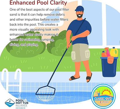 CLASSIC SAND & PLAY Swimming Pool Filter Sand for Above & Inground Pools, 20 lbs, Supports Residential and Commercial Filtration Systems, Premium Efficient Silica, No Clogging or Clumping, #20 Grade
