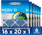 16x20x1 Air Filter, MERV 11, 6-Pack | Actual Size 15.7x19.7x0.75 |Compatible with HVAC, Air Conditioners & Furnaces– High Particle Capture & Smooth Airflow