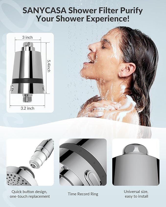 Hard Water Shower Filter - Removes Chlorine, Heavy Metals & Scale - KDF Technology for Softer Skin & Hair - Fits Most Rain & Handheld Showerheads - (Chrome Polished)