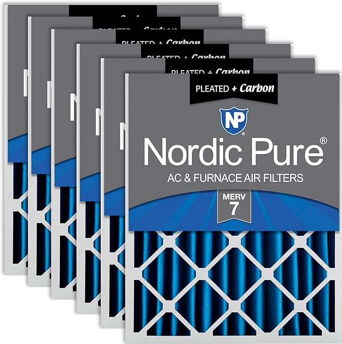 Nordic Pure 20x20x4 (Actual Size: 19 1/2 x 19 1/2 x 3 5/8) Pleated Air Filters MERV 7 Plus Carbon 6 Pack