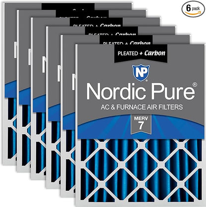 Nordic Pure 16x25x4 (Actual Size: 15 1/2 x 24 1/2 x 3 5/8) Pleated Air Filters MERV 7 Plus Carbon 6 Pack