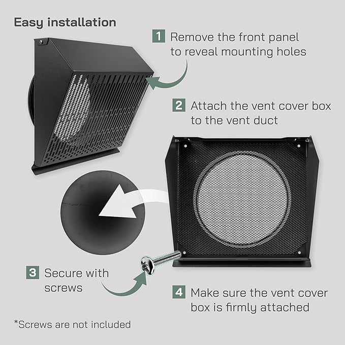 Vent Systems 10" Inch Exhaust Vent Cover with Rubber Gasket - Graphite Black Galvanized Steel - Robust and Weatherproof Outdoor Air Exhaust Box - Duct or Surface Mounting - Rain, Snow Protection