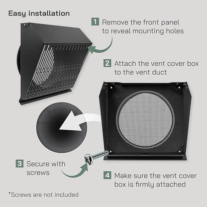 Vent Systems 10" Inch Exhaust Vent Cover with Rubber Gasket - Graphite Black Galvanized Steel - Robust and Weatherproof Outdoor Air Exhaust Box - Duct or Surface Mounting - Rain, Snow Protection