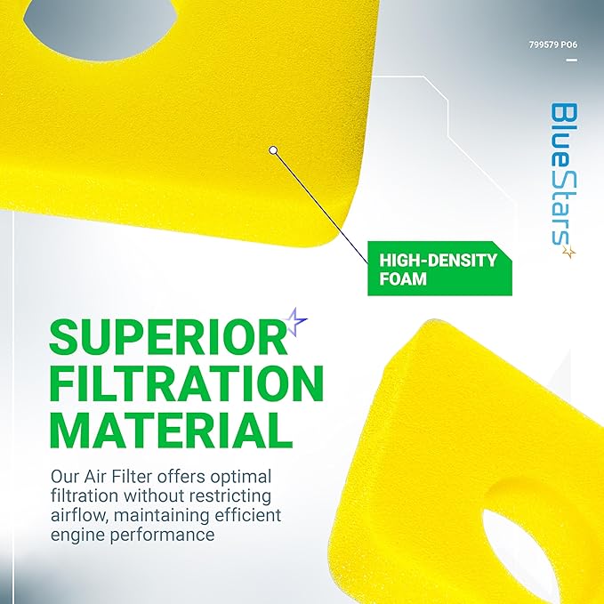 BlueStars 6 Pcs 799579 Air Cleaner Foam Filter - Compatible with 09P602 09P702 550e-550ex Series 09P000 08P000 Engine Lawn Mower - Replaces for BS 4248 5434 799579