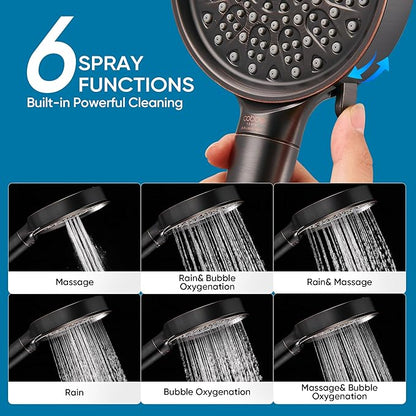 Cobbe Filtered Shower Head with Handheld, High Pressure 6 Spray Mode Showerhead with Filters, Water Softener Filters Beads for Hard Water - Remove Chlorine - Reduces Dry Itchy Skin, Oil Rubbed Bronze