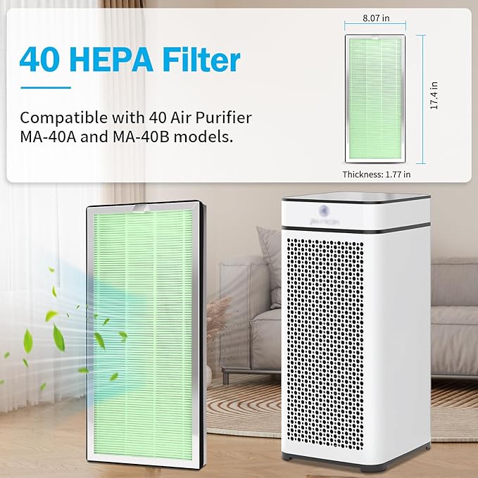 Upgraded MA-40 Filter Pet Care Compatible with MA-40 Air Purifier, 3-in-1 H13 True HEPA High-Efficiency Filtration System for MA40W MA40B Air Cleaner, 4-Pack