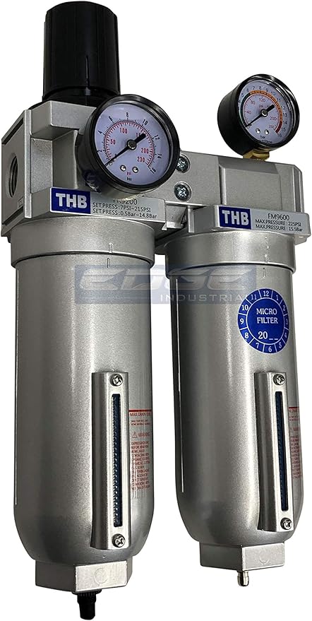 SUPER HEAVY DUTY HIGH FLOW AIR FILTRATION SYSTEM, 2 STAGE PARTICULATE FILTER PLUS OIL REMOVING COALESCING FILTER COMBINATION (1/2" NPT, AUTO DRAIN)