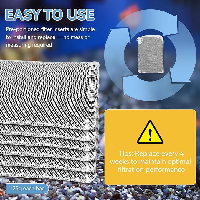 6 Pack Aquarium Activated Carbon Bags, Chemical Aquarium Filter Media, Activated Charcoal Fit for Marineland All C-Series and Magniflow Canister Filters, Rite-Size S, T and X, Fish Tank Carbon Filte