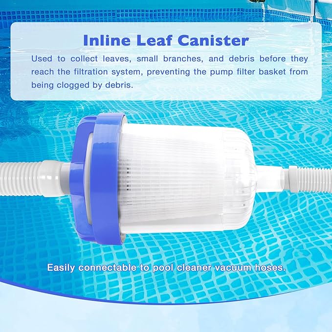 ATRACYPART Inline Leaf Catcher Canister for Pool Vacuum Compatible with Hayward W560 PoolVac Navigator Standard, Durable Leaf Trap Filter with White Basket, 5 Pcs Skimmer Socks