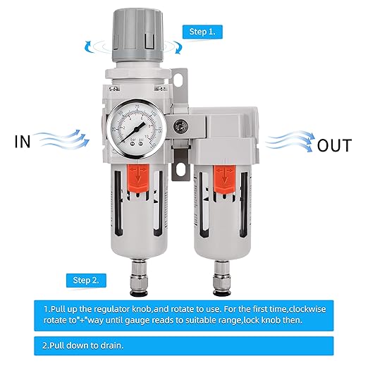 NANPU 1/2" NPT Air Dryer System - 5 Micron Particulate Filter, 0.5 Micron Coalescing Filter & Air Pressure Regulator, Water Trap Separator - Semi-Auto Drain,0-150 psi Gauge, Poly Bowl, Metal Bracket