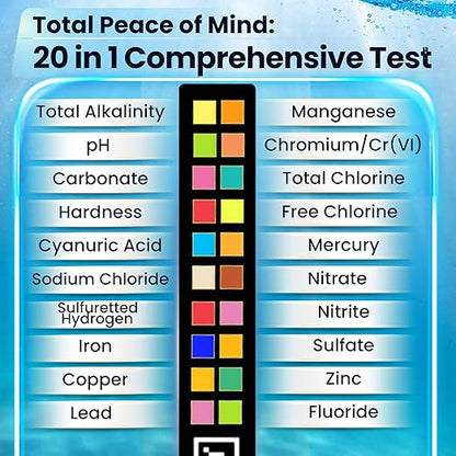 20-in-1 Drinking Water Test Kit with Mobile App, Lab-Precision Home Water Testing Strips for Tap and Well Water, Tests pH, Hardness, Lead, Iron, Chlorine, Nitrate, Fluoride, Heavy Metals