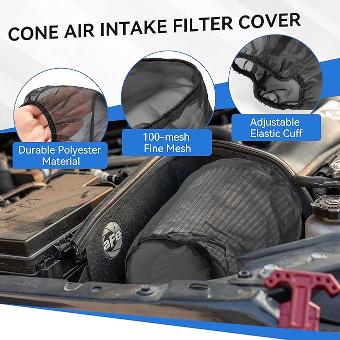 Meonum 2 Pack Cone Air Intake Filter Cover, Universal Cold Air Filter Sock Dustproof Protective Cover, Car Motorcycle Cleaner Wrap Accessories for High Flow Cone Intake Filters (Large)