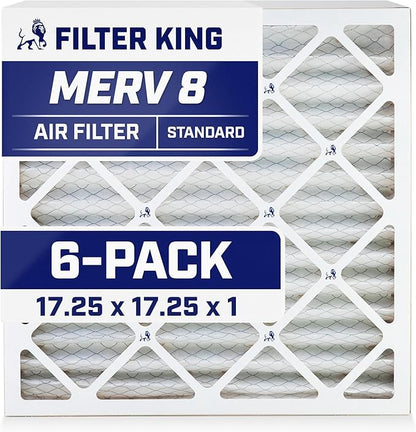 Filter King 17.25x17.25x1 Air Filter | 6-PACK | MERV 8 HVAC Pleated A/C Furnace Filters | MADE IN USA | Actual Size: 17.25 x 17.25 x .75"