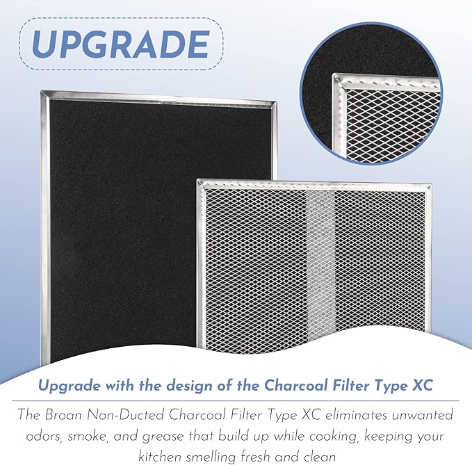 Upgrade HPF30 Charcoal Range Hood Non-Ducted Filter (with Clips), for Broan Nutone S97020466 Series Range Hood 14.6” x 12.8” x 0.14” Traps Odors Grease Filters Type XC - 2 Pack