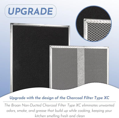 Upgrade HPF30 Charcoal Range Hood Non-Ducted Filter (with Clips), for Broan Nutone S97020466 Series Range Hood 14.6” x 12.8” x 0.14” Traps Odors Grease Filters Type XC - 2 Pack