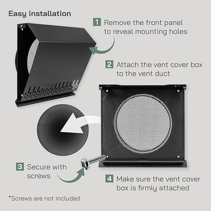 Vent Systems 8" Inch Supply Vent Cover with Rubber Gasket - Graphite Black Galvanized Steel - Robust and Weatherproof Outdoor Air Intake Box - Duct or Surface Mounting - Rain and Snow Protection