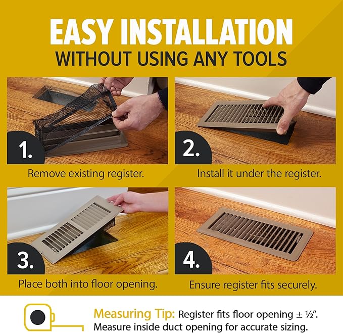 Floor Register Trap/Cover - Screen for Home Air Vent Filters 4"x12", 2-Pack