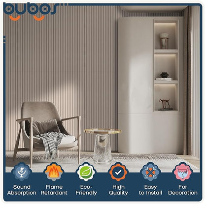 BUBOS 10 Pack Large Acoustic Panels, 48"X 12"X 0.4" Sound Proof Panels for Walls,Decorative Self-Adhesive Acoustical Wall Panels,3D Slat Sound Panels for Home Office Studio (Camel 01)