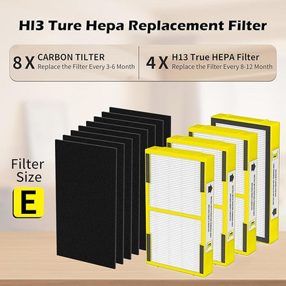 4 Pack FLT4100 HEPA Replacement Filter Size E Compatible With Guardian Technologies model AC4100 AC4100CA AC4150BLCA AC4150PCA AC4150P AC4175W Purifier, Part # FLT4100 / FLT11CB4 / Filter E