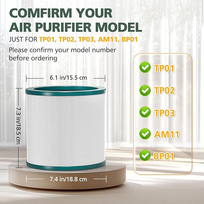 TP01 HEPA Replacement Filter Compatible with Dyson Tower Purifier Pure Cool Link TP01, TP02, TP03, AM11, BP01 Models, Compare to Part 968126-03, 2 Pack