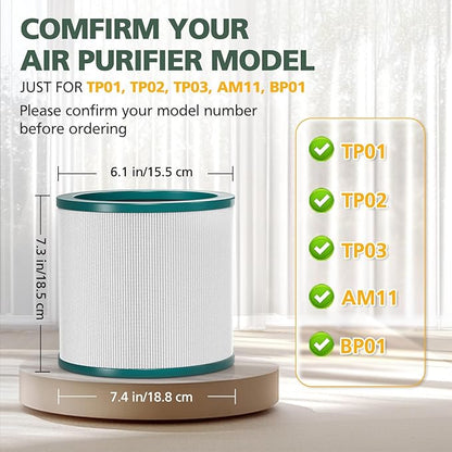 TP01 HEPA Replacement Filter Compatible with Dyson Tower Purifier Pure Cool Link TP01, TP02, TP03, AM11, BP01 Models, Compare to Part 968126-03, 2 Pack