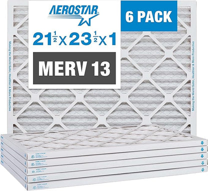 Aerostar 21.5x23.5x1 Air Filter MERV 13 (For Allergies, Dust, Lint, Mold, Pet Dander, Smoke, Smog & Bacteria) - Electrostatic MPR 1500-1900 & FPR 10 - Pleated HVAC AC Furnace Air Filters - Pack of 6
