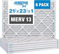 Aerostar 21.5x23.5x1 Air Filter MERV 13 (For Allergies, Dust, Lint, Mold, Pet Dander, Smoke, Smog & Bacteria) - Electrostatic MPR 1500-1900 & FPR 10 - Pleated HVAC AC Furnace Air Filters - Pack of 6
