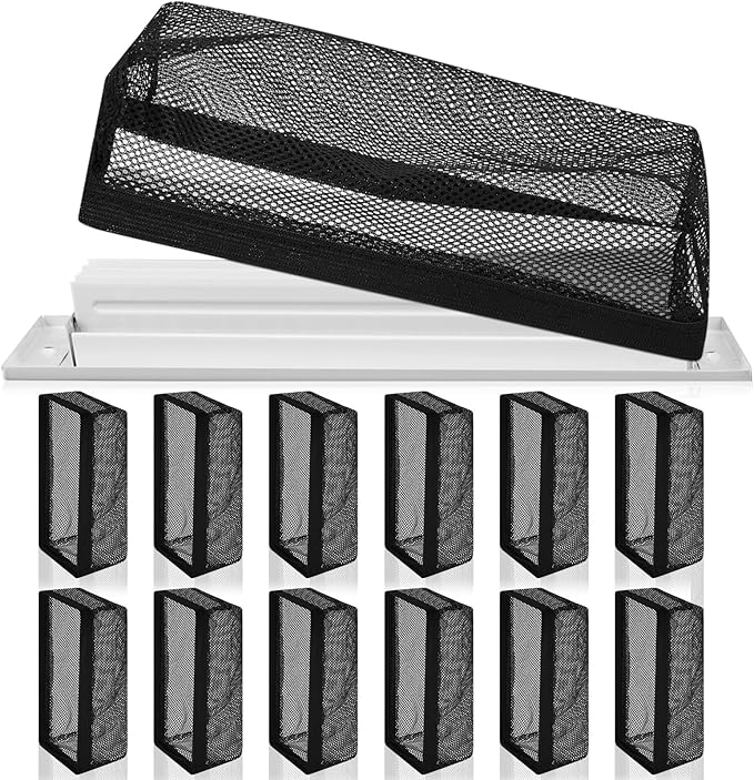 Zonon 12 Pcs 6 x 12 Inch Floor Register Cover Trap Vent Screen for Home Vent Mesh Elastic Band Filter Floor Register Trap Keeps Pet Hair,Food Out(Black)