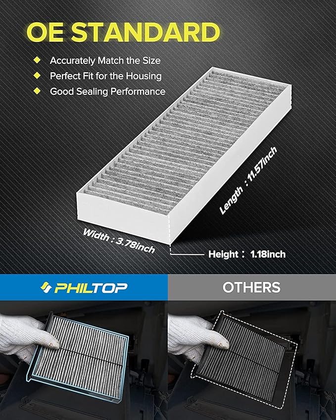 PHILTOP Cabin Air Filter w/Activated Carbon, Compatible with CF8603A Honda Accord 1998-2002, Acura TL 1999-2003, Acura CL 2001-2003, Premium Activated Carbon Filter Up Dust Pollen Odor, Pack of 2