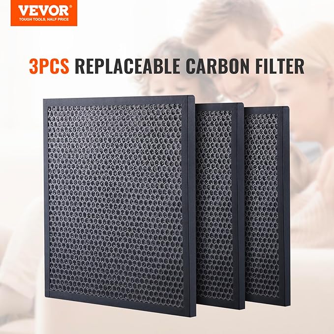VEVOR Active Carbon Filters, 3 Pack, 15.7'' x 15.7'' Air Filter Replacement, High-efficient Stage 2 Filters Compatible w/BlueDri & VEVOR Scrubber, Air Purifiers, Water Damage Restoration Equipment