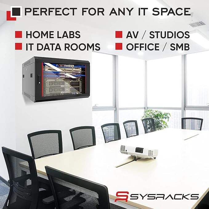 Sysracks 6U Wall Mount Server Rack Cabinet, 19” Locking Network Rack, 24” Deep, Glass Door, with Fan, PDU and Shelf