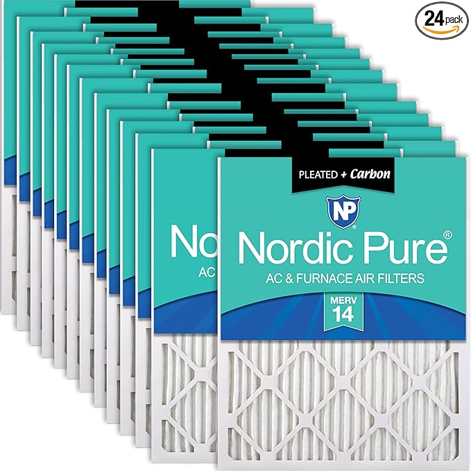 Nordic Pure 20x25x1 (Actual Size: 19 1/2 x 24 1/2 x 3/4) Pleated Air Filters MERV 14 Plus Carbon 24 Pack
