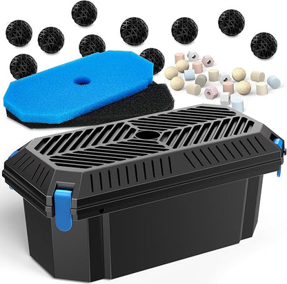 Antfraer Pond Filter Box, Outdoor Water Garden Filter Case for Pump Maintenance, Submersible & Fountain System Compatible, No Pump Included