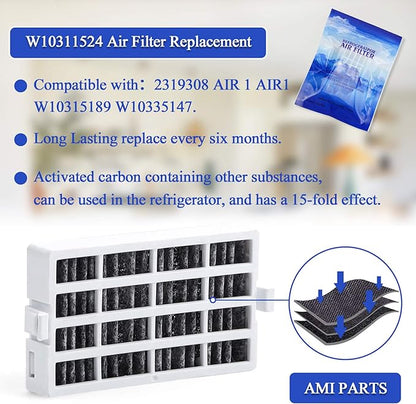 AMI PARTS W10311524 Air Filter &W10346771A Produce Preserver Replacement Compatible with Refrigerator(pack of 3 each)